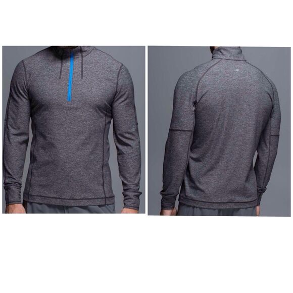 Lululemon Men's Sweat Session 1/2 Zip Large Pullover Sweater Heathered Black - Picture 2 of 9